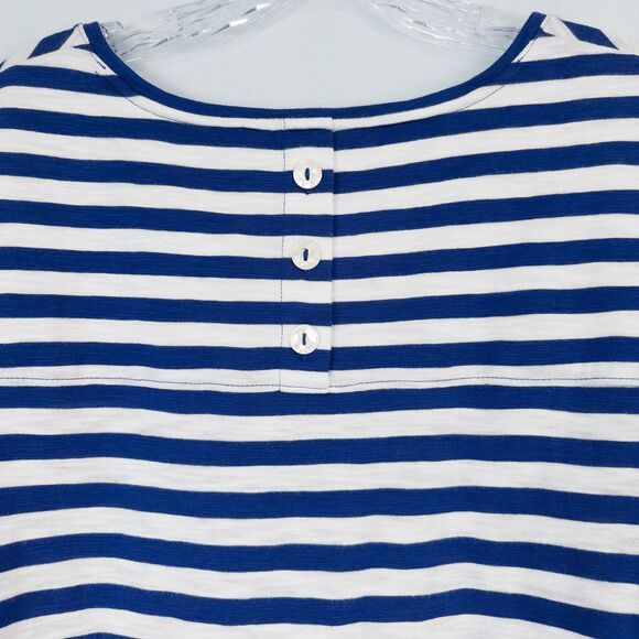 Chicos Cotton Slub Stripe Button Back Tee Womens 2 (L) Seafaring Blue Nautical - Picture 12 of 15